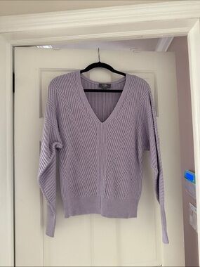 Boden Light Lavender V-Neck Chevron Knit Sweater